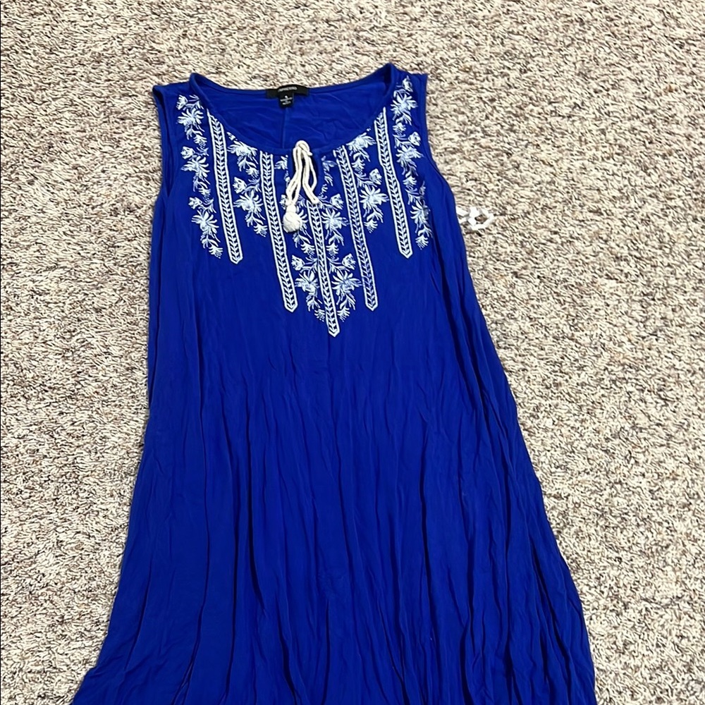 Espresso Kids Casual Blue Dress with White Embroidery